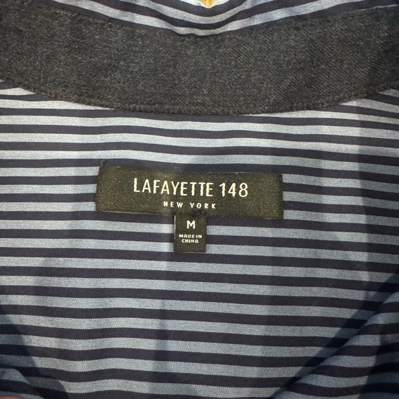 Lafayette 148 3/4 sleeve blue stripped button-up - Picture 5 of 7